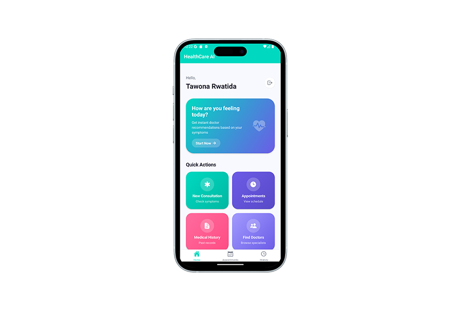 NLP patient referral mobile application showing patient information form and AI-powered referral suggestions